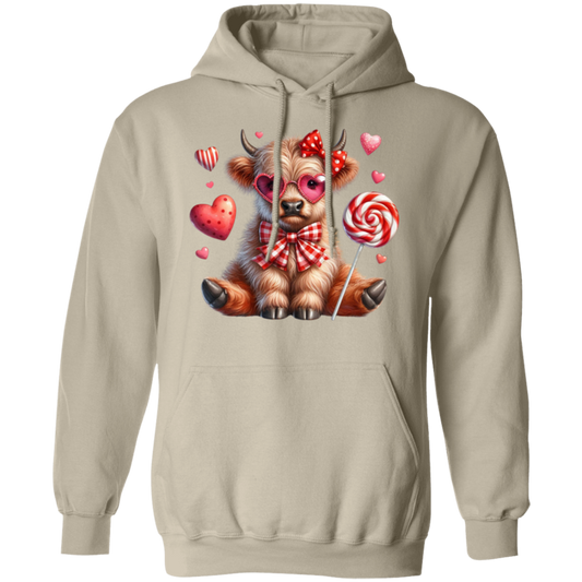 Valentine Highland Cow Pullover Hoodie